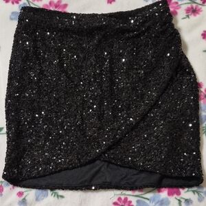 Black Sequin Mini Skirt